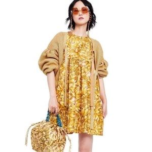 Kika Vargas x Target - Plus SIZE 1X - Mum Floral Puff Sleeve Mini Dress - Gold